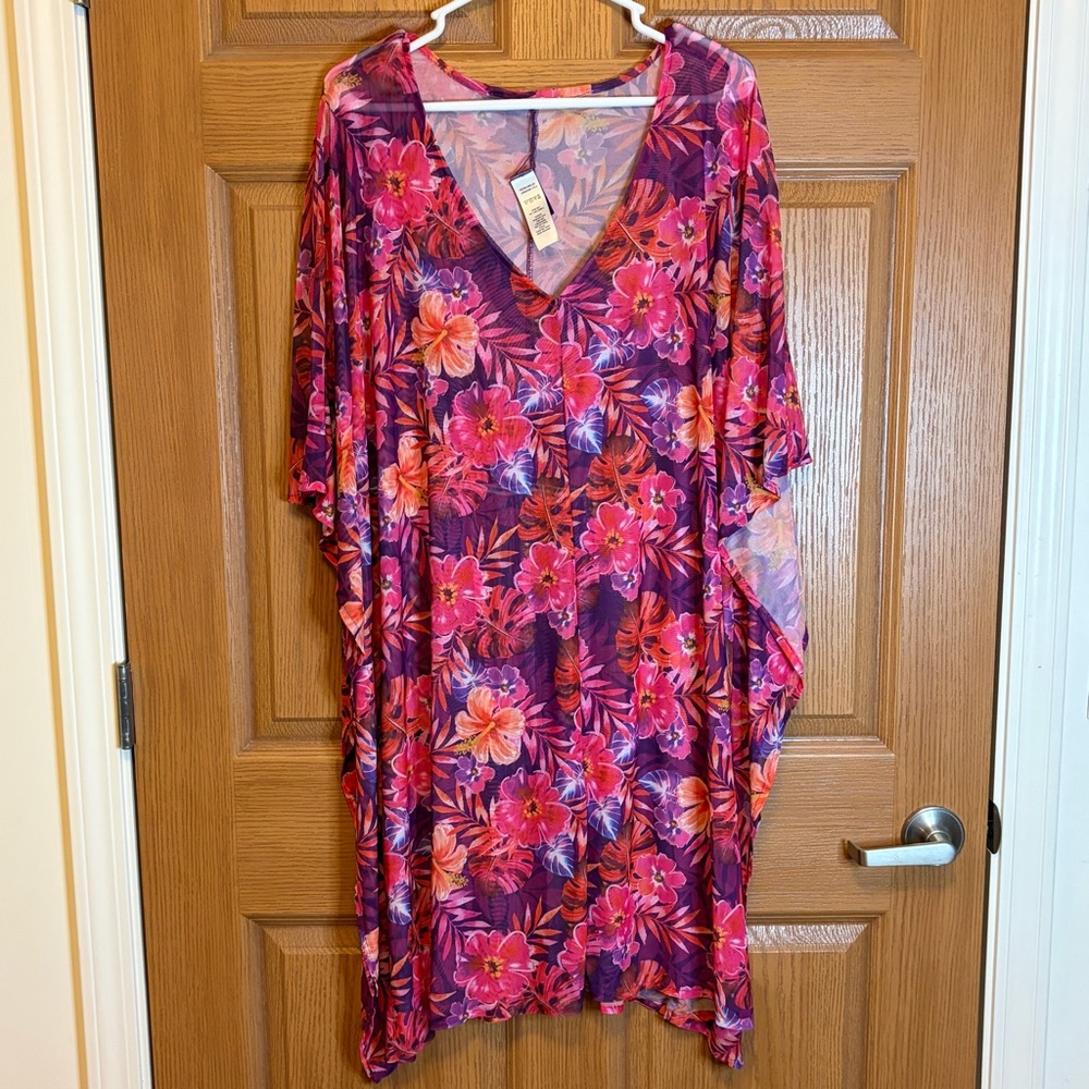Swimsuits For All Pink and Purple Floral Swimsuit cover up